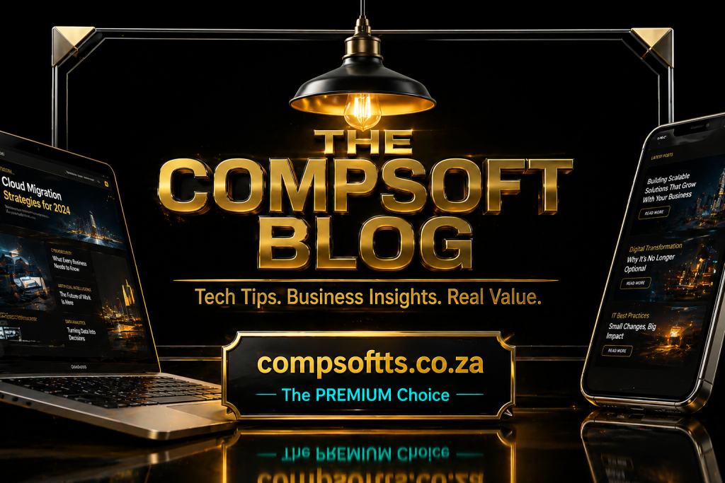 Compsoft Blog banner with glowing laptop and smartphone — compsoftts.co.za