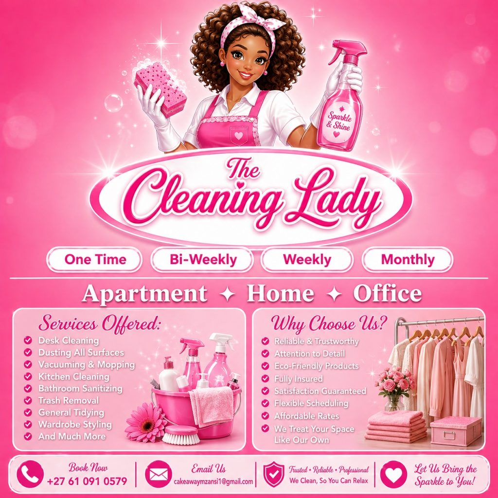 The Cleaning Lady Durban professional cleaning services pink poster