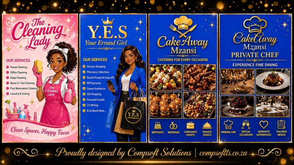 Esther Durban entrepreneur cleaning errand catering services banner designed by Compsoft Solutions