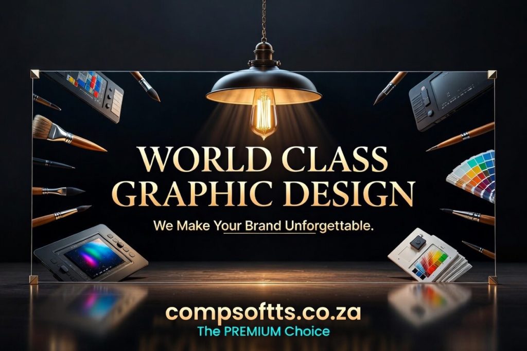 World Class Graphic Design banner with paint brushes and colour swatches — compsoftts.co.za
