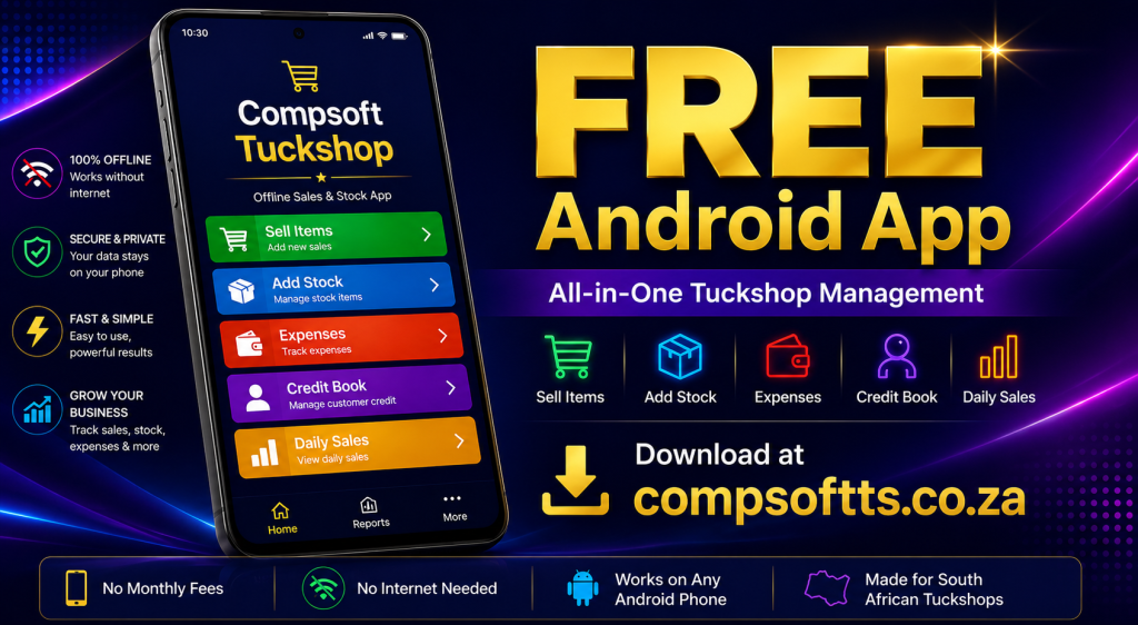 Compsoft Tuckshop App - Free Android app for sales, stock and expense management by Compsoft Solutions